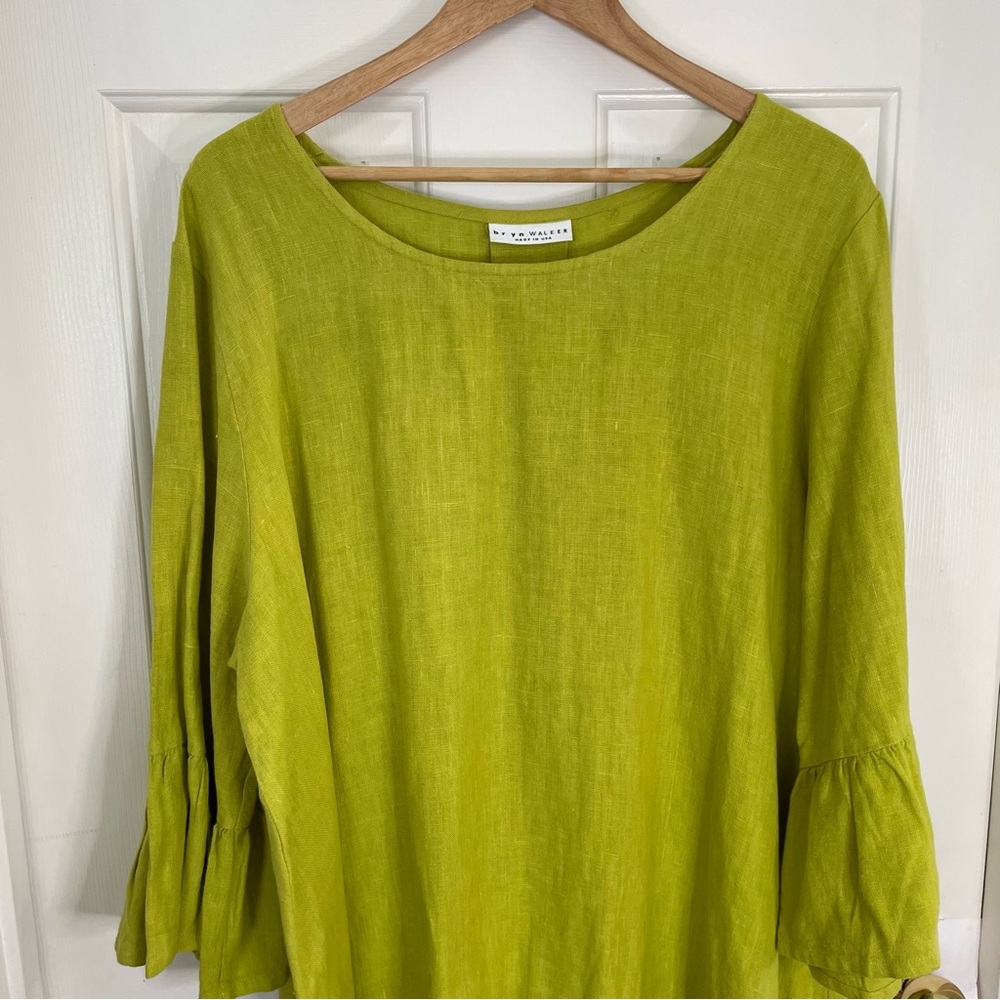 bryn Walker Lime Green Tunic 100% Linen Bell Sleeves dress Size XL lagenlook - Picture 5 of 9